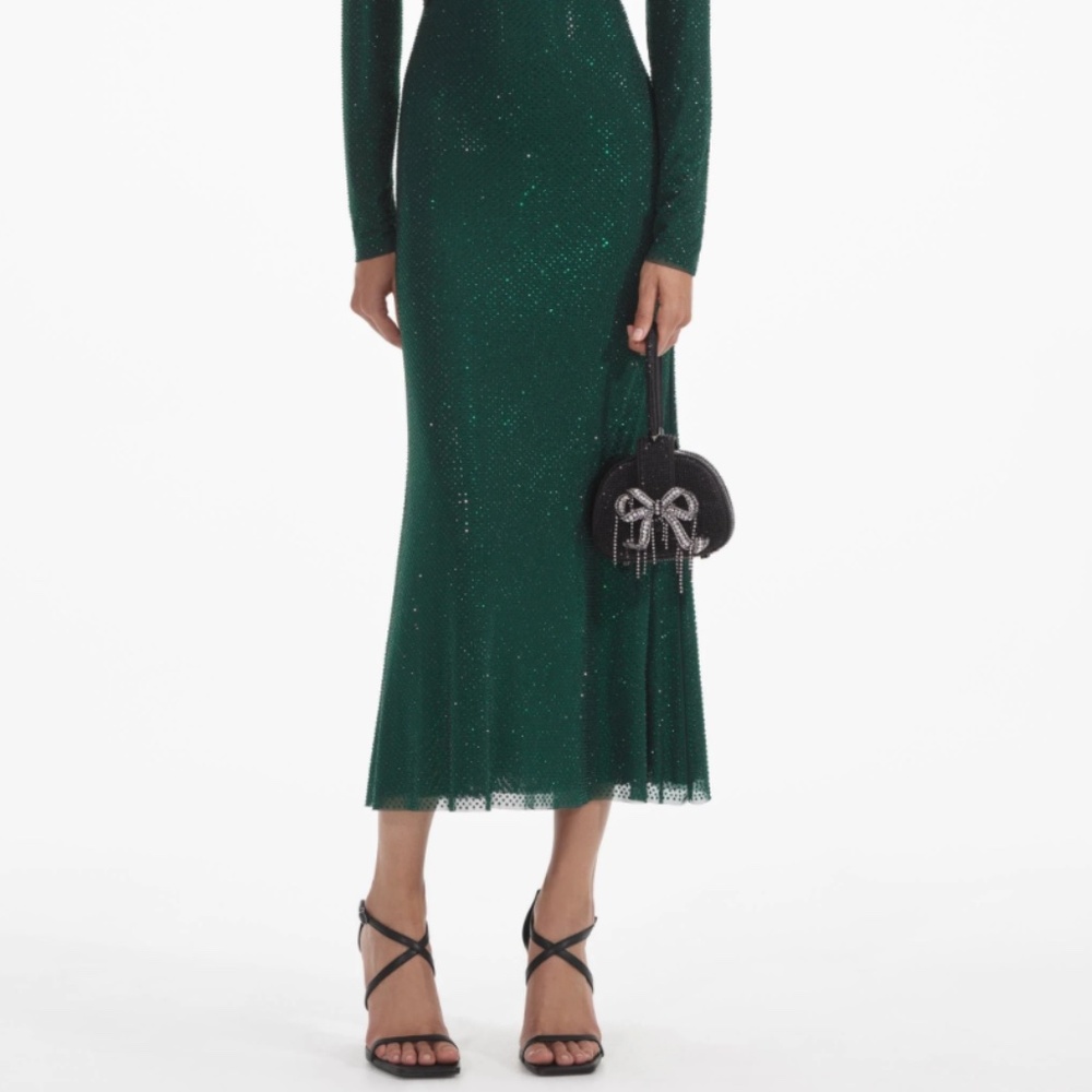 self-portrait Emerald Green Rhinestone Mesh Midi Dress Size US6 - MSRP $700 -NWT - Picture 8 of 9